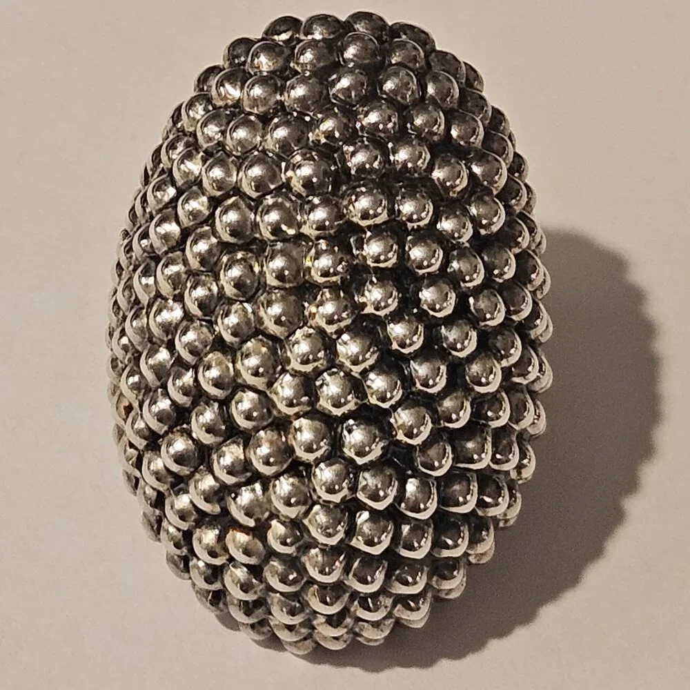 Vintage Massive Guillermo Taxco .999 Fine Silver Caviar Beaded Statement Ring - Picture 5 of 6